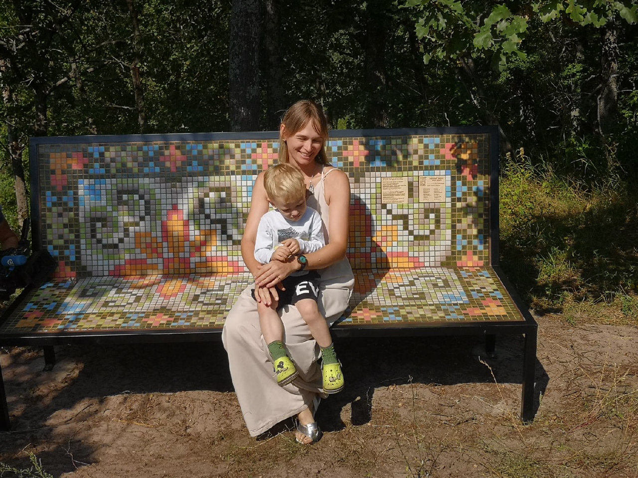 В саратовском селе Лох установили 100-килограммовую лавочку из мозаики